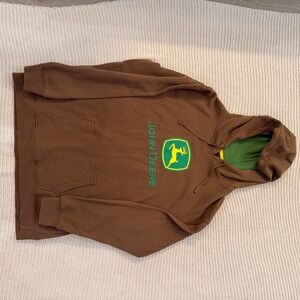 John Deere Mens Brown Logo Graphic Pullover Hoodie Sweatshirt XXL Brown Green